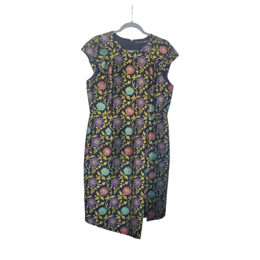 Josie Natori Ornate Dark Floral Jacquard Italian Cocktail Mini Dress, Size 12